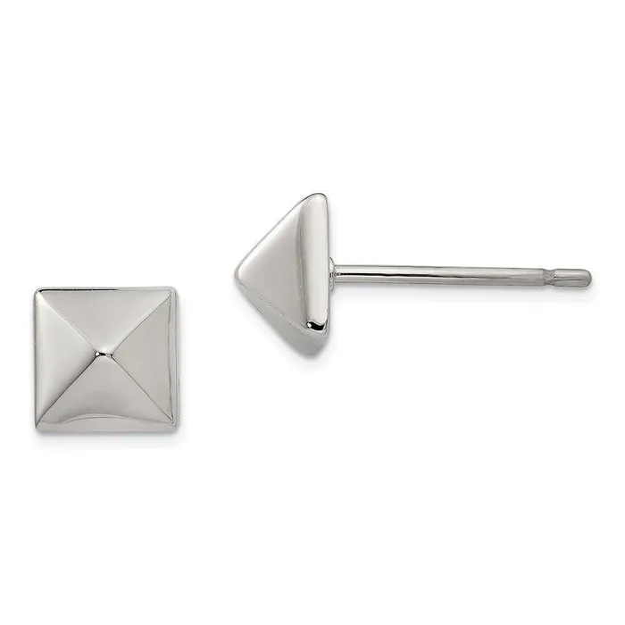 Chisel Earrings Stainless Steel Polished 6mm Stud Post Earrings