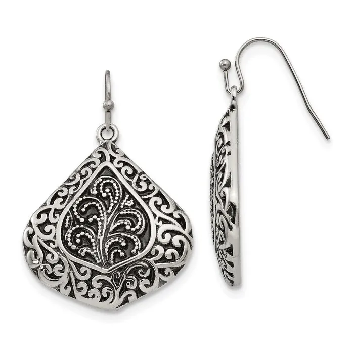 Chisel Earrings Stainless Steel PolishedAntiqued Shepherd Hook Earrings