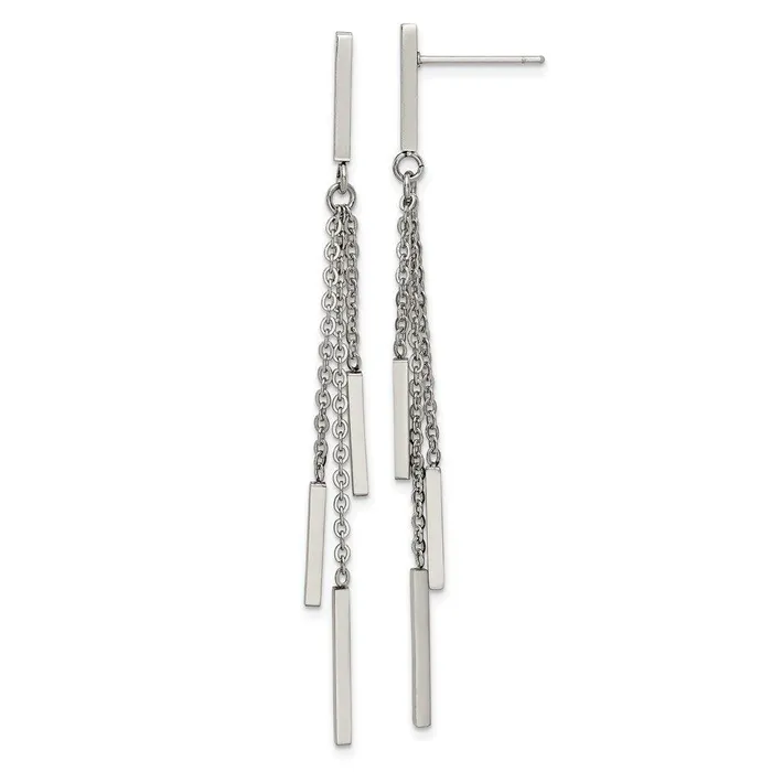 Chisel Earrings Stainless Steel Polished Bar Post Dangle Earrings