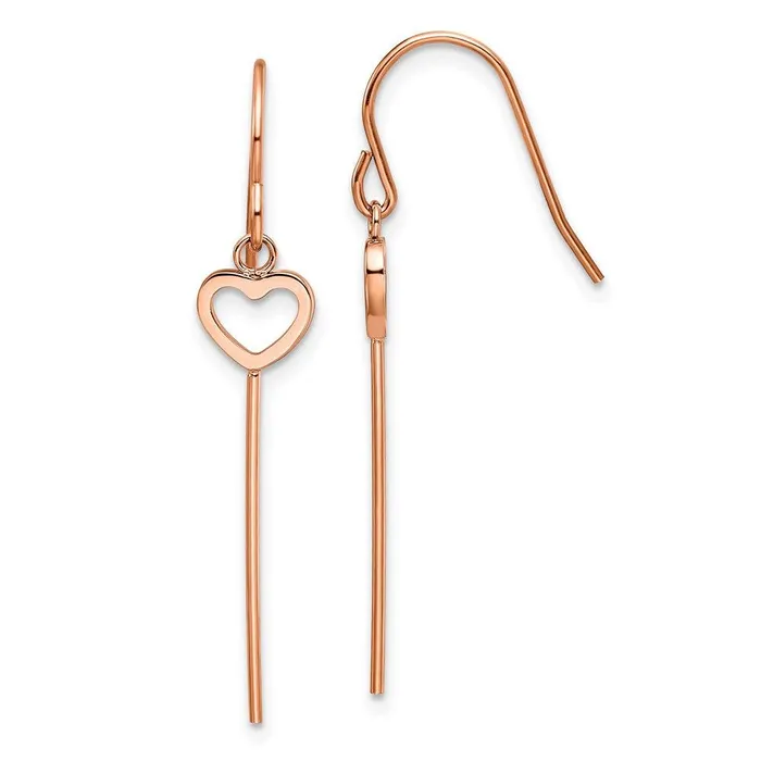 Chisel Earrings Stainless Steel Polished Rose IP HeartBar Dangle Shepherd Hook Earrings Chisel Earrings Stainless Steel Polished Rose IP HeartBar Dangle Shepherd Hook Earrings