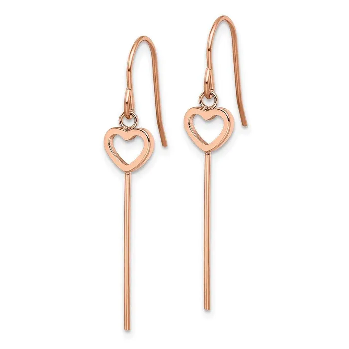 Chisel Earrings Stainless Steel Polished Rose IP HeartBar Dangle Shepherd Hook Earrings Chisel Earrings Stainless Steel Polished Rose IP HeartBar Dangle Shepherd Hook Earrings