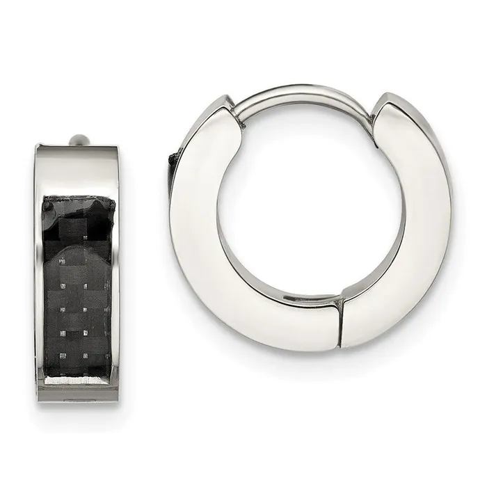 Chisel Earrings Stainless Steel Polished with Carbon Fiber Inlay 4mm Hinged Hoop Earrings Chisel Earrings Stainless Steel Polished with Carbon Fiber Inlay 4mm Hinged Hoop Earrings