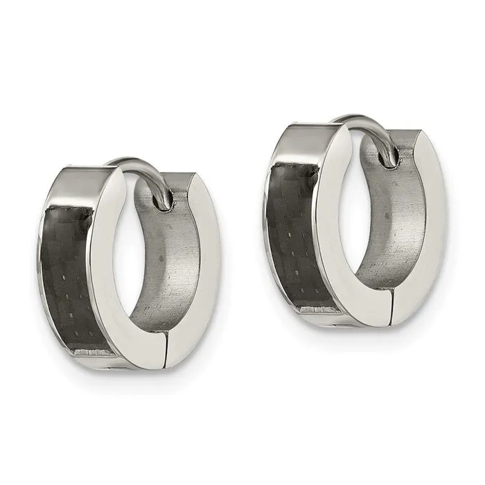 Chisel Earrings Stainless Steel Polished with Carbon Fiber Inlay 4mm Hinged Hoop Earrings Chisel Earrings Stainless Steel Polished with Carbon Fiber Inlay 4mm Hinged Hoop Earrings