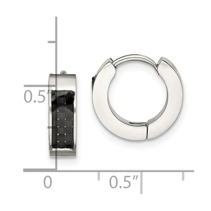 Chisel Earrings Stainless Steel Polished with Carbon Fiber Inlay 4mm Hinged Hoop Earrings Chisel Earrings Stainless Steel Polished with Carbon Fiber Inlay 4mm Hinged Hoop Earrings