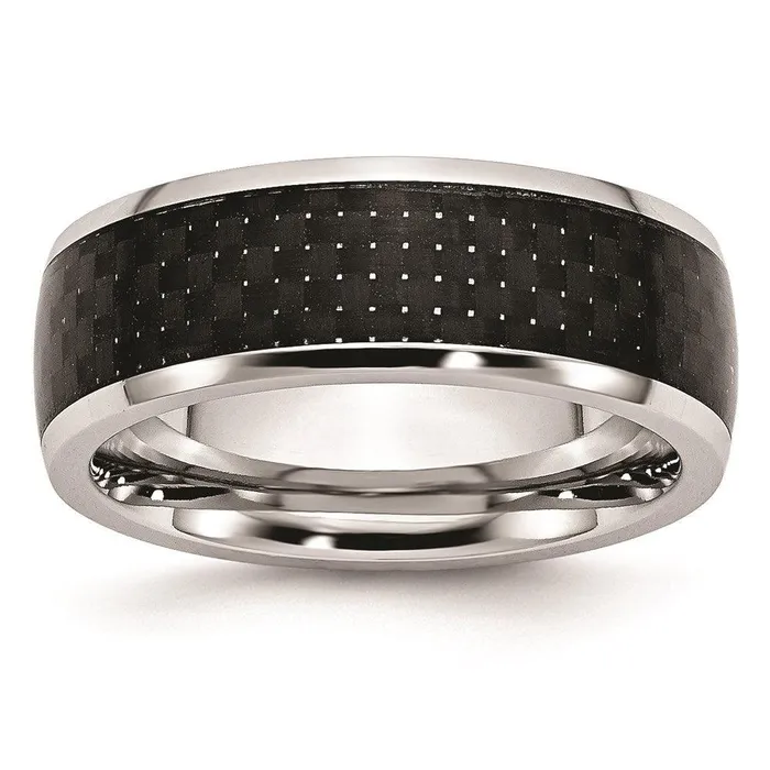 Chisel Rings Cobalt Black Carbon Fiber Inlay 8mm Polished Band