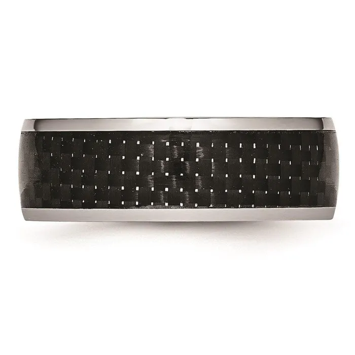 Chisel Rings Cobalt Black Carbon Fiber Inlay 8mm Polished Band Chisel Rings Cobalt Black Carbon Fiber Inlay 8mm Polished Band