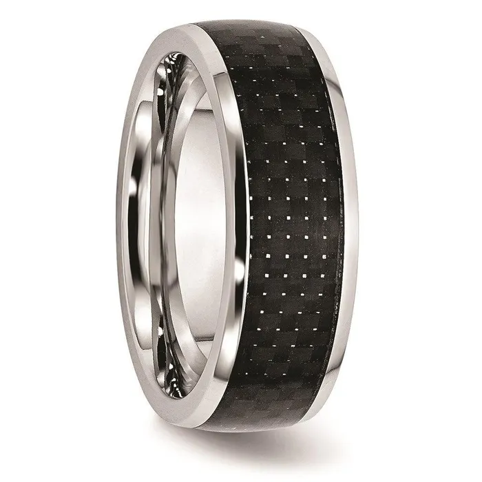 Chisel Rings Cobalt Black Carbon Fiber Inlay 8mm Polished Band Chisel Rings Cobalt Black Carbon Fiber Inlay 8mm Polished Band