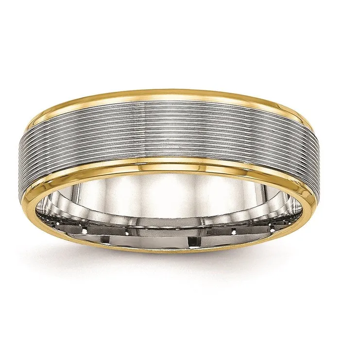 Chisel Rings Stainless Steel Polished Yellow IP Grooved Ring