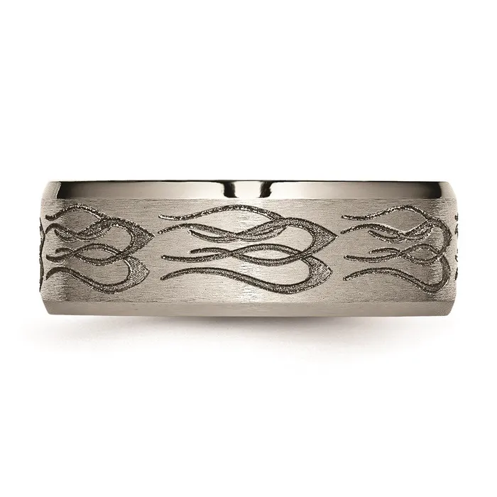 Chisel Rings Titanium Beveled Edge 8mm Laser Design Brushed Polished Band TB115T Chisel Rings Titanium Beveled Edge 8mm Laser Design Brushed Polished Band TB115T