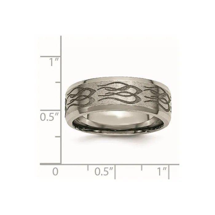 Chisel Rings Titanium Beveled Edge 8mm Laser Design Brushed Polished Band TB115T Chisel Rings Titanium Beveled Edge 8mm Laser Design Brushed Polished Band TB115T