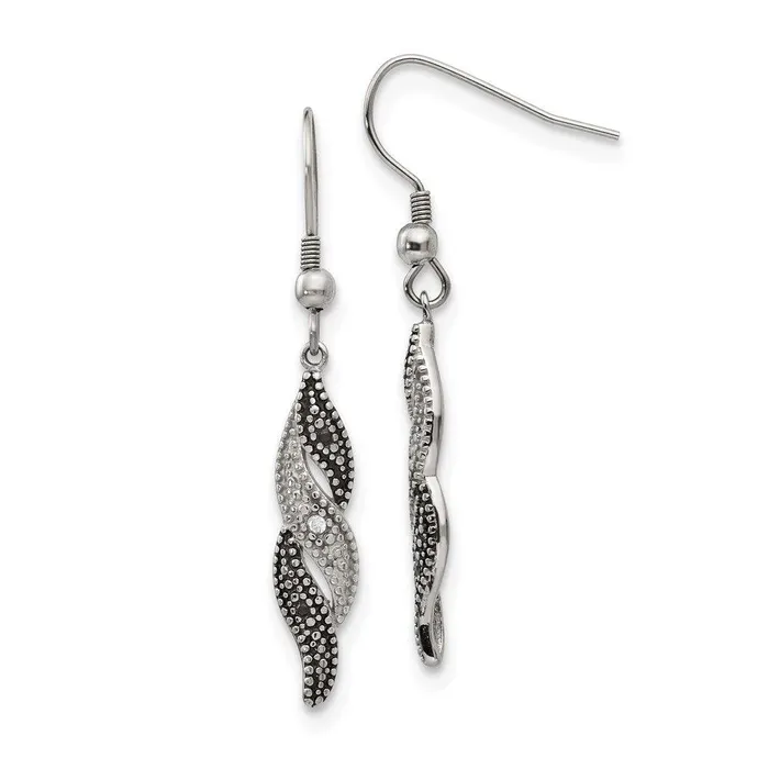 Chisel Stainless Steel Antiqued CZ Shepherd Hook Earrings Earrings