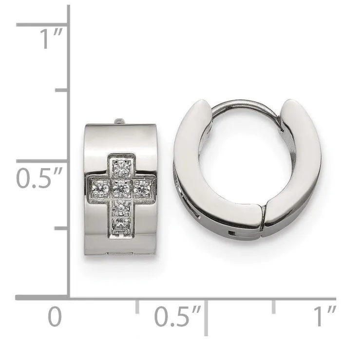 Chisel Stainless Steel CZ Cross Hinged Hoop Earrings Earrings Chisel Stainless Steel CZ Cross Hinged Hoop Earrings Earrings