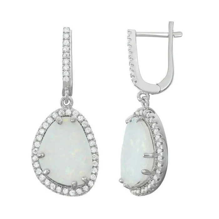 Classic Earrings Sterling Silver White Inlay Opal Triangle Earrings