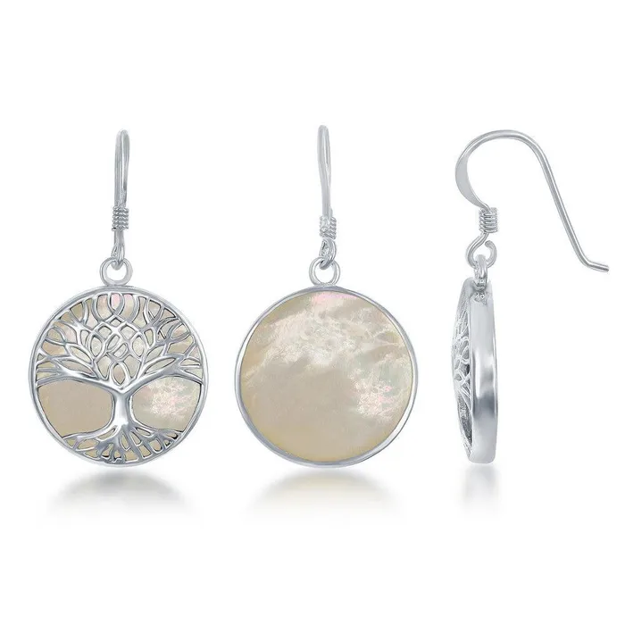 Classic Earrings Sterling Silver White MOP and Tree of Life Earrings