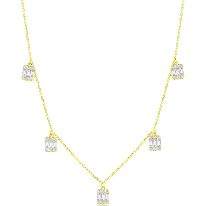 Classic Necklaces Classic Womens Necklace GP Sterling Silver Baguette CZ Rectangle Charms M6926 Classic Necklaces Classic Womens Necklace GP Sterling Silver Baguette CZ Rectangle Charms M6926