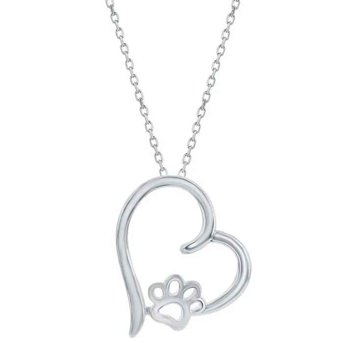 Classic Necklaces Classic Womens Pendant Sterling Silver Heart Paw Print J2788 Classic Necklaces Classic Womens Pendant Sterling Silver Heart Paw Print J2788