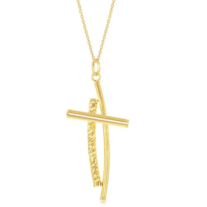 Classic Necklaces Sterling Silver Gold Plated Diamond Cut Double Cross Pendant Classic Necklaces Sterling Silver Gold Plated Diamond Cut Double Cross Pendant
