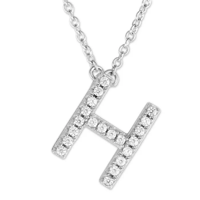 Classic Necklaces Sterling Silver Micro Pave H Pendant Necklace