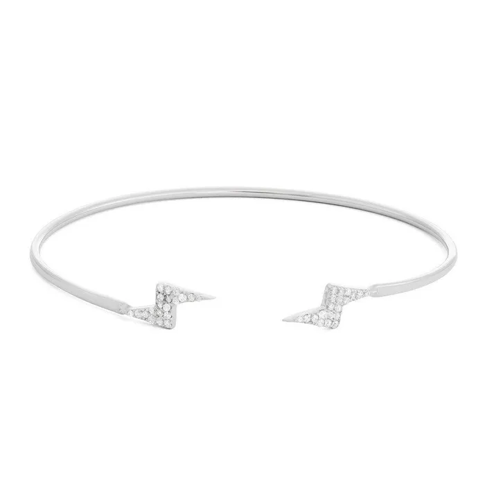 Classic Rings Sterling Silver Cubic Zirconia Double Lighting Bolt Cuff Bangle Classic Rings Sterling Silver Cubic Zirconia Double Lighting Bolt Cuff Bangle