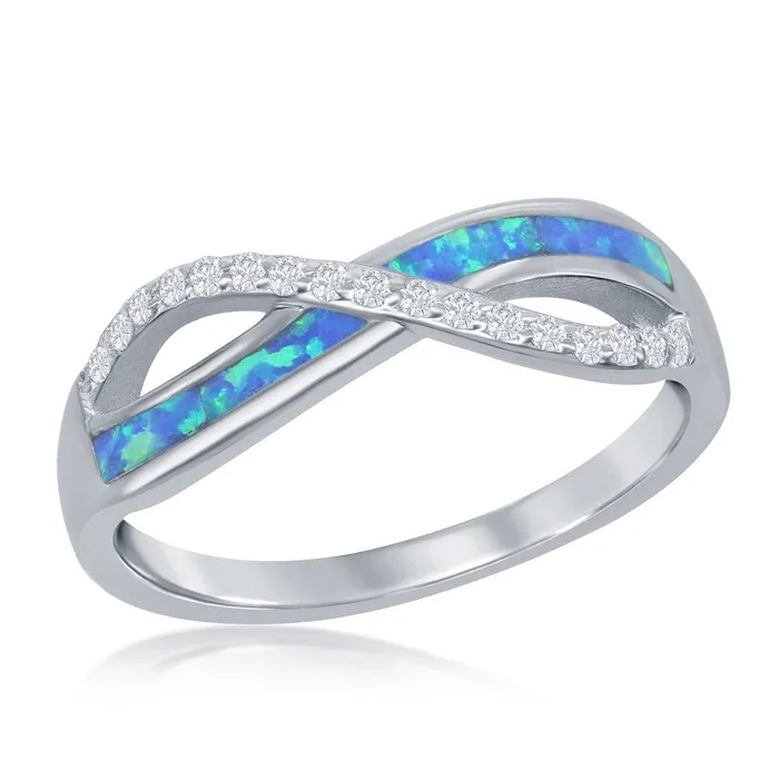 Classic Rings Womens Ring Sterling Silver CZ and Blue Opal Infinity Size 9 W25249 Classic Rings Womens Ring Sterling Silver CZ and Blue Opal Infinity Size 9 W25249