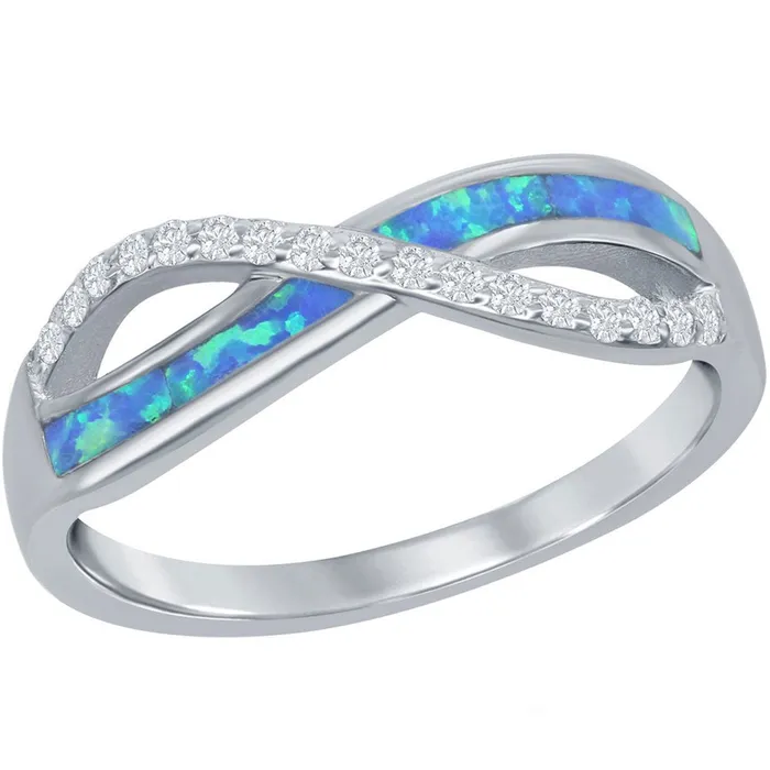 Classic Rings Womens Ring Sterling Silver CZ and Blue Opal Infinity Size 9 W25249 Classic Rings Womens Ring Sterling Silver CZ and Blue Opal Infinity Size 9 W25249