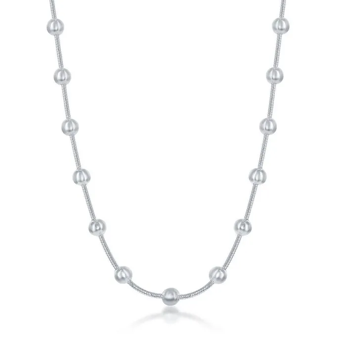 Classic Sterling Silver 4mm Snake and Round Beads Chain 20 Rings