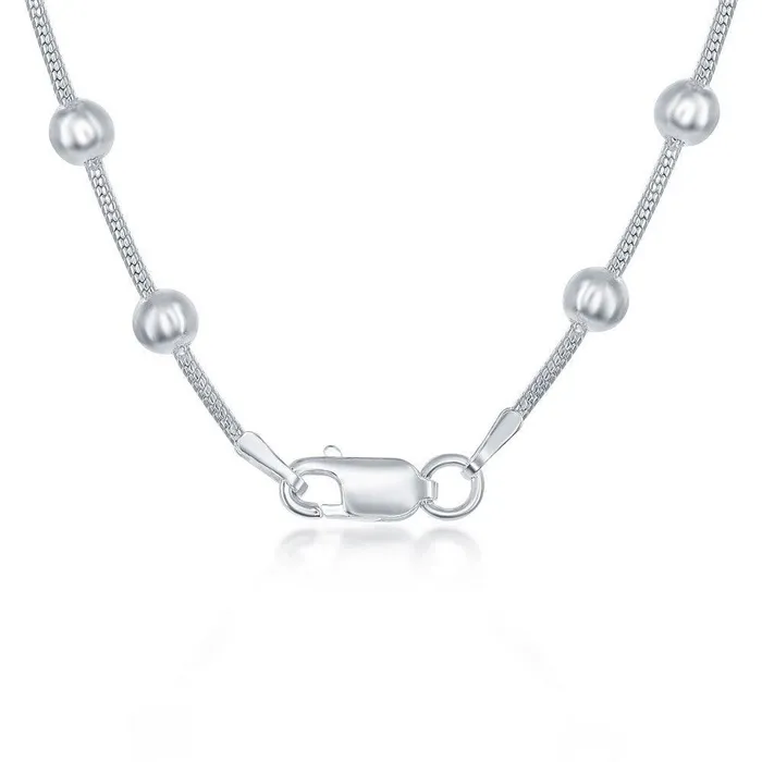Classic Sterling Silver 4mm Snake and Round Beads Chain 20 Rings Classic Sterling Silver 4mm Snake and Round Beads Chain 20 Rings