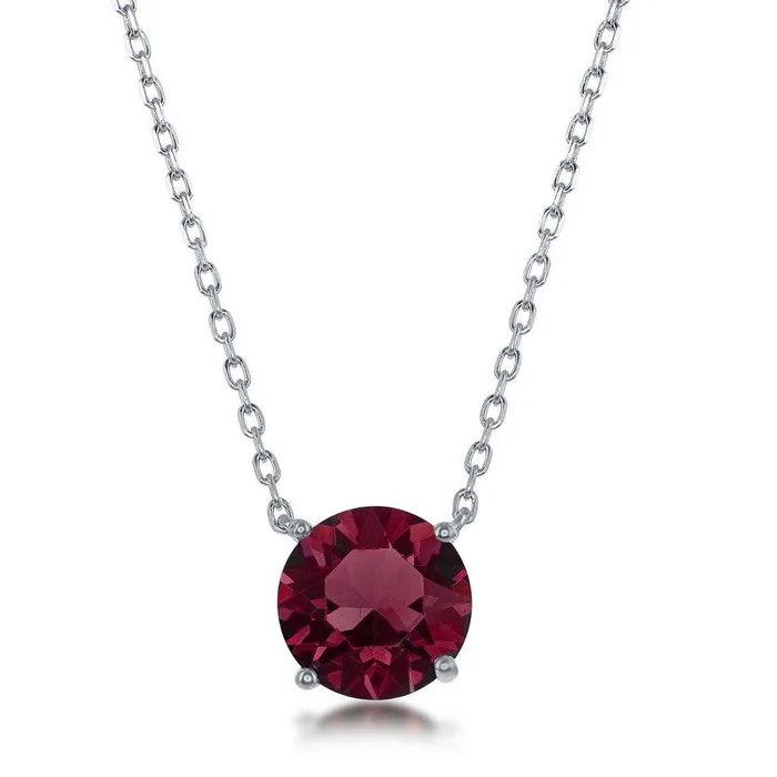 Classic Sterling Silver 8mm Burgundy January Swarovski Element Necklace Necklaces