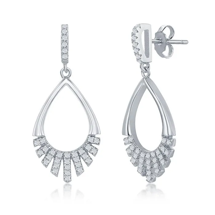Classic Sterling Silver Half CZ PeaarShaped Earrings Earrings