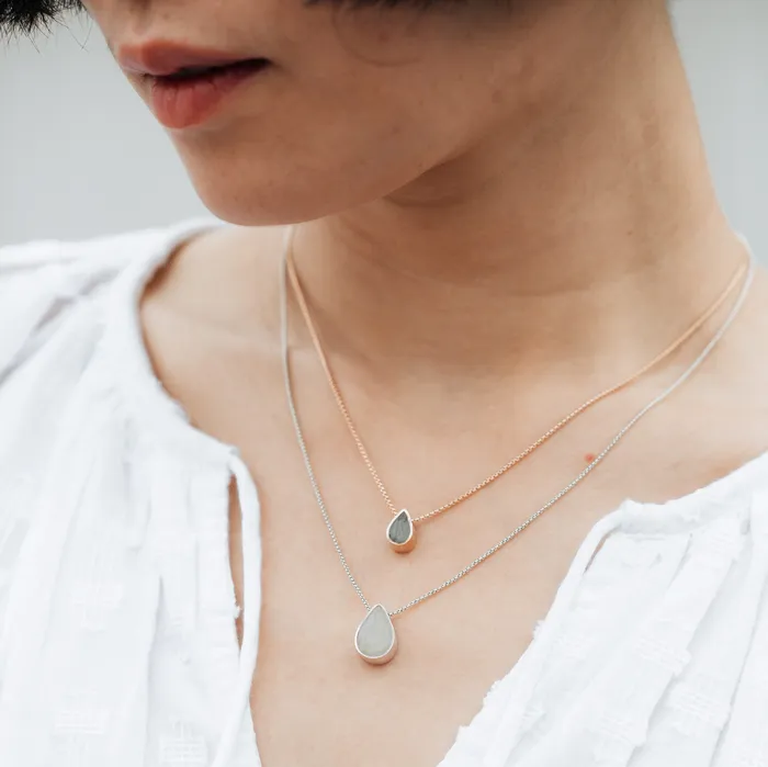 closebymejewelry Necklaces Large Sliding Pear Cremation Necklace in 14K White Gold
