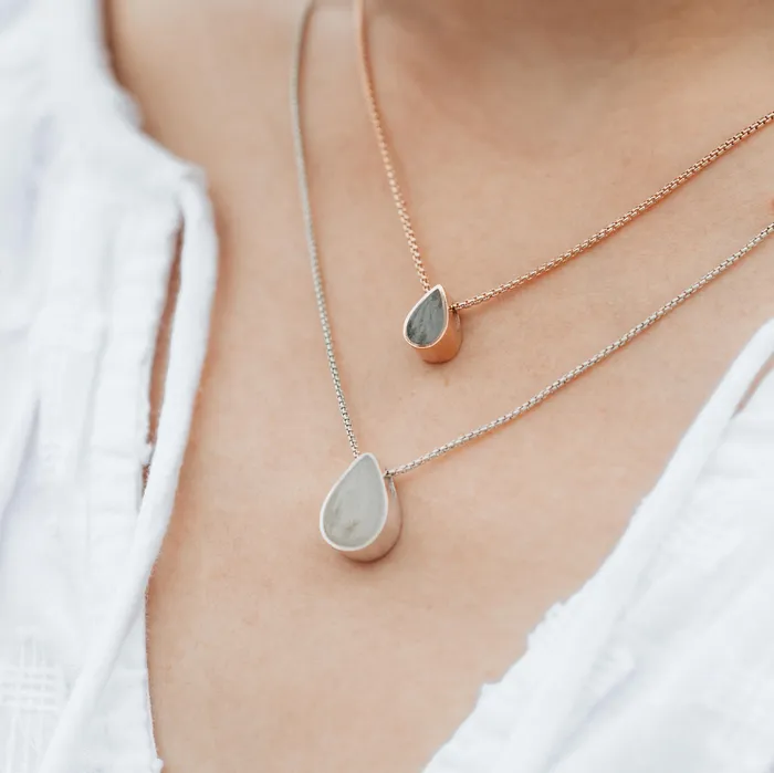 closebymejewelry Necklaces Large Sliding Pear Cremation Necklace in 14K White Gold