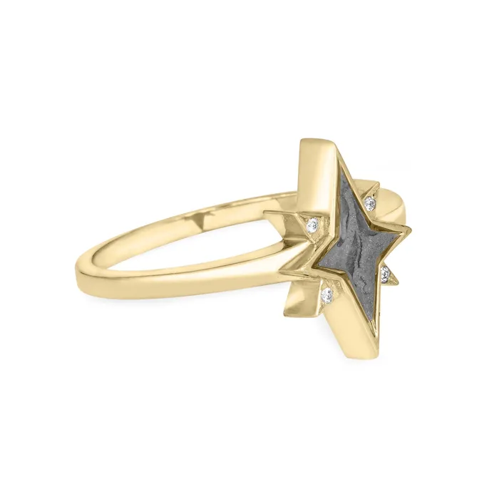 closebymejewelry Rings North Star Cremation Ring in 14K Yellow Gold with Diamond Points