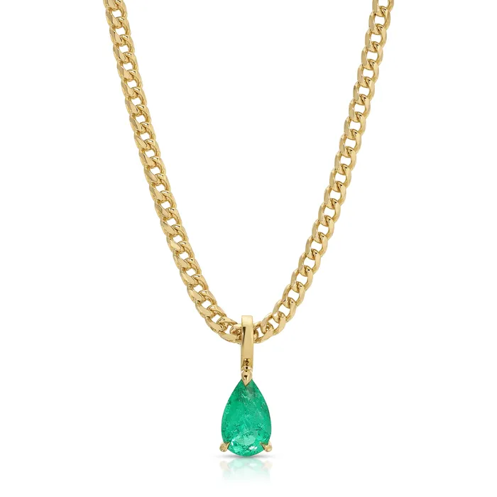 COLOMBIAN EMERALD PEAR PENDANT ON FRANCO CHAIN anitako Necklaces