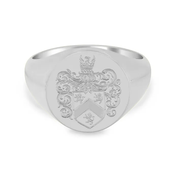 deBebians Mens Round Signet Ring Medium Hand Engraved Family Crest Logo Rings