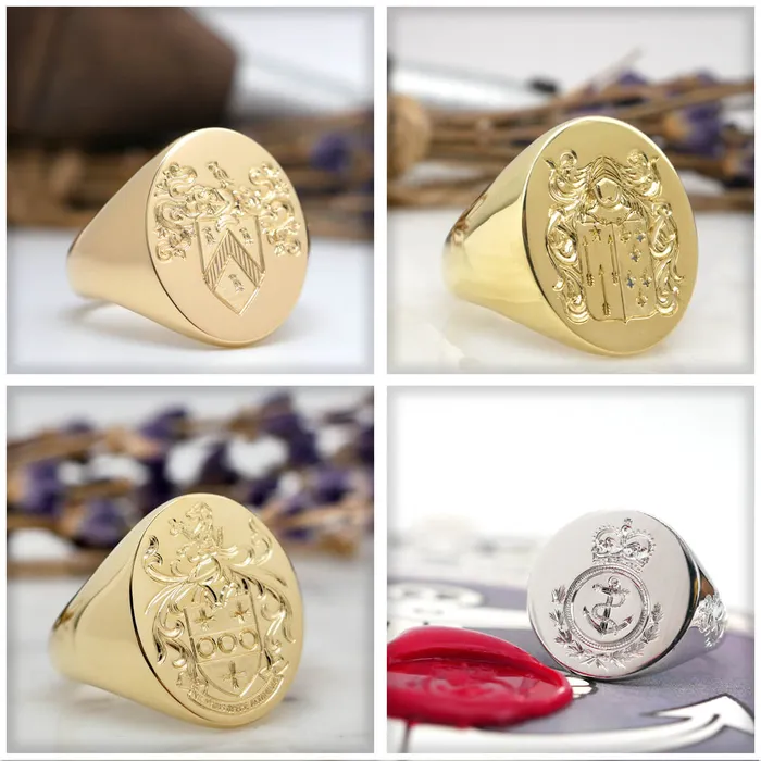 deBebians Mens Round Signet Ring Medium Hand Engraved Family Crest Logo Rings