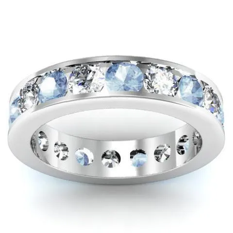 deBebians Rings 275cttw Round Aquamarine and Diamond Eternity Ring in Channel Setting