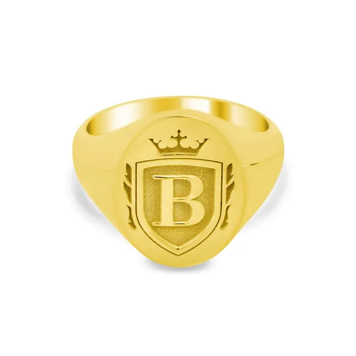 deBebians Rings Crown Crest Single Initial Womens Oval Signet Ring