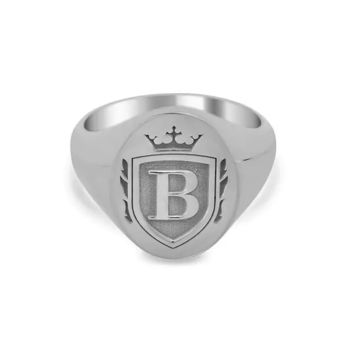 deBebians Rings Crown Crest Single Initial Womens Oval Signet Ring