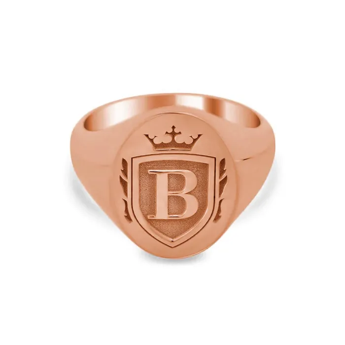 deBebians Rings Crown Crest Single Initial Womens Oval Signet Ring