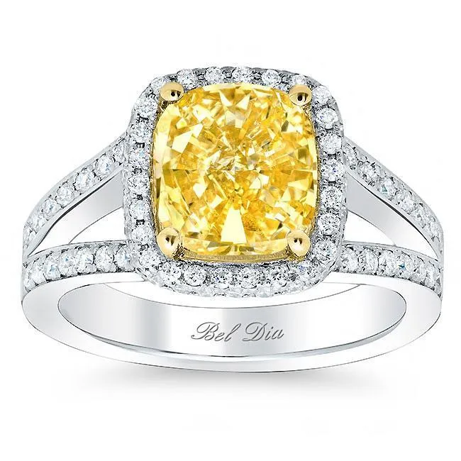 deBebians Rings Cushion Yellow Diamond Split Shank Engagement Ring