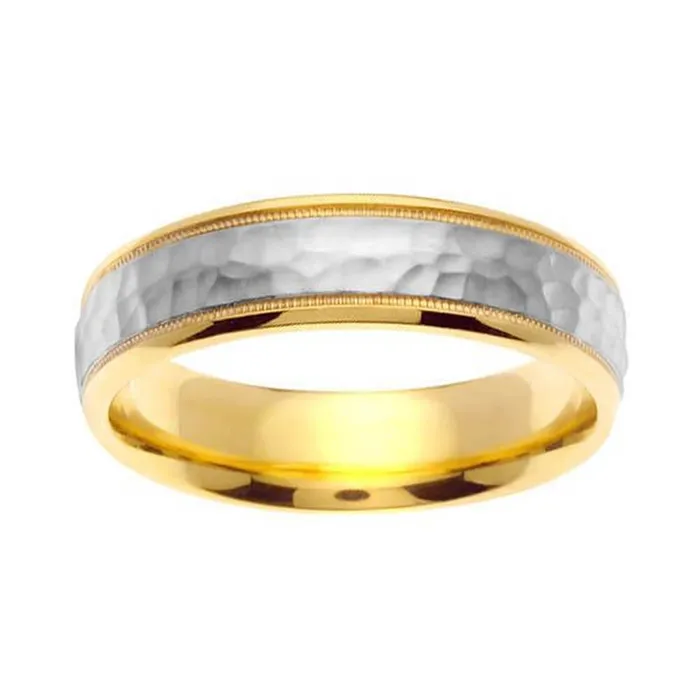 deBebians Rings Hammered Two Tone 14k Gold Wedding Ring 6mm