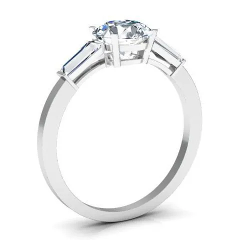deBebians Rings Oval Three Stone Engagement Ring with Baguettes