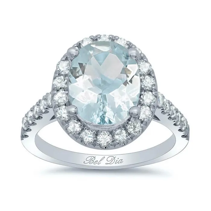 deBebians Rings Pave Diamond Oval Halo Engagement Ring for Aquamarine