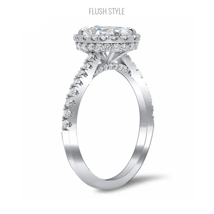 deBebians Rings Pave Diamond Oval Halo Engagement Ring for Aquamarine