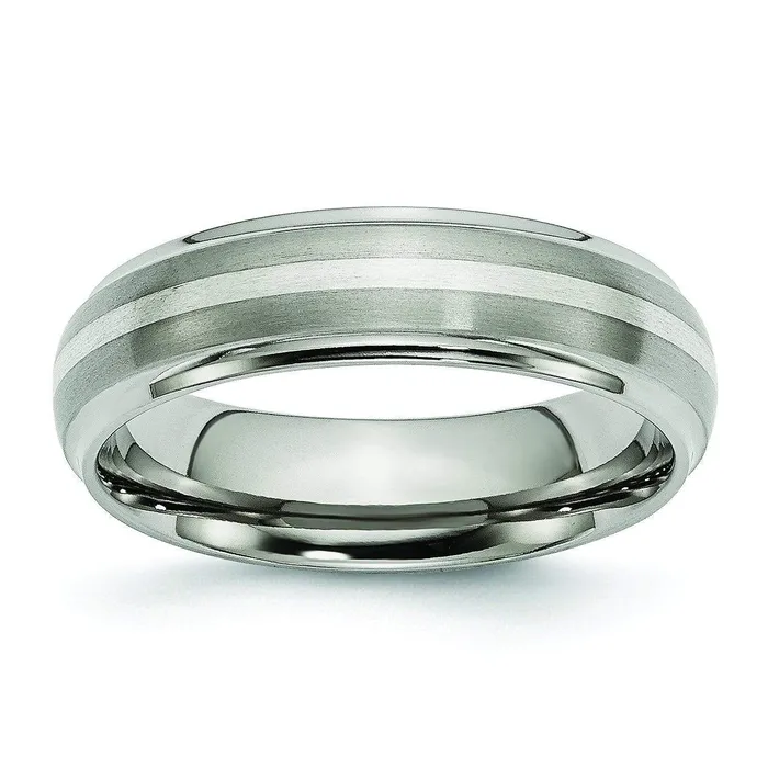 deBebians Rings Titanium Ring Silver Inlay Matte and High Polish Finish in 6mm deBebians Rings Titanium Ring Silver Inlay Matte and High Polish Finish in 6mm