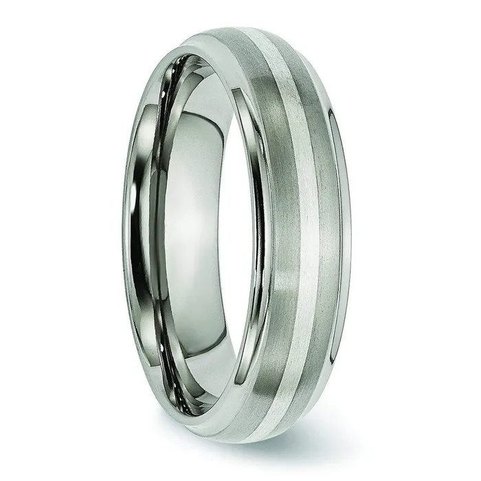 deBebians Rings Titanium Ring Silver Inlay Matte and High Polish Finish in 6mm