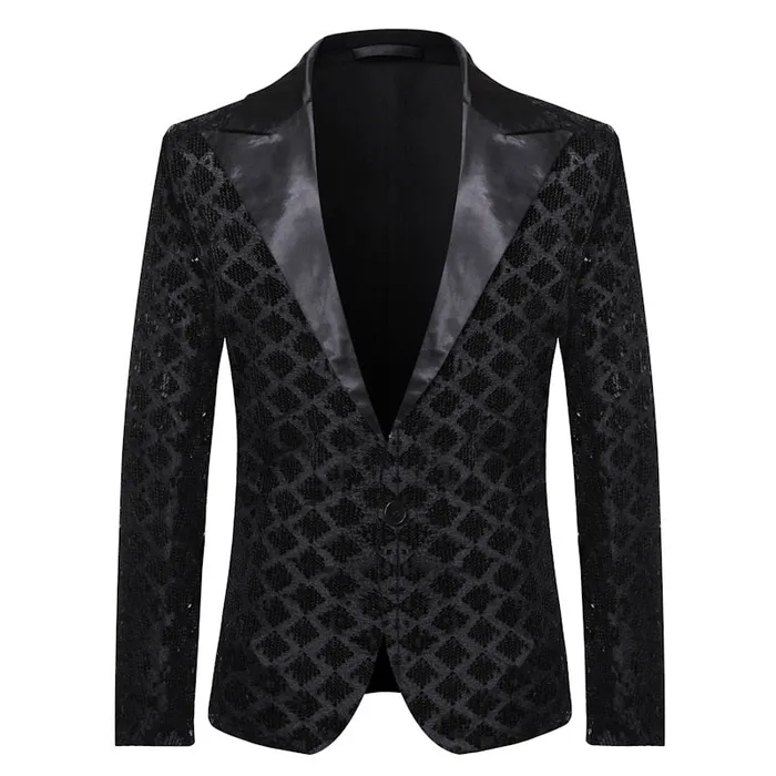 Divine Inspiration Styles Rings PARKLEES Mens Fashion Shiny Plaid Gold Silver Black Sequin Glitter Fancy Embellished Blazer Jacket