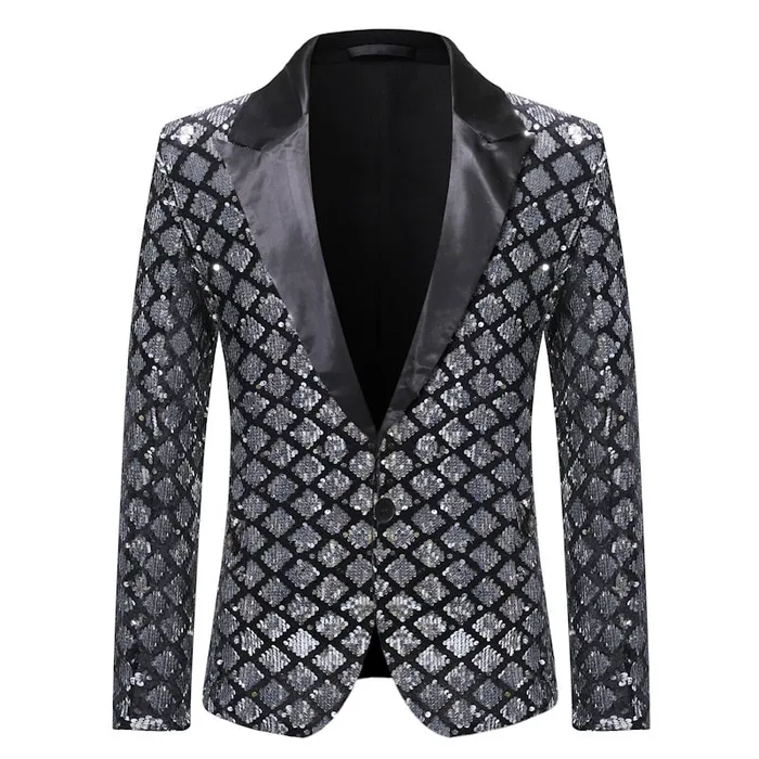 Divine Inspiration Styles Rings PARKLEES Mens Fashion Shiny Plaid Gold Silver Black Sequin Glitter Fancy Embellished Blazer Jacket