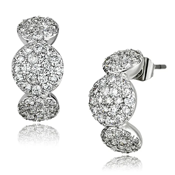 Earrings 3W390 Rhodium Brass Earrings with AAA Grade CZ in Clear Alamode