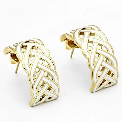 Earrings Alamode GL272 IP GoldIon Plating Brass Earrings with Epoxy in White